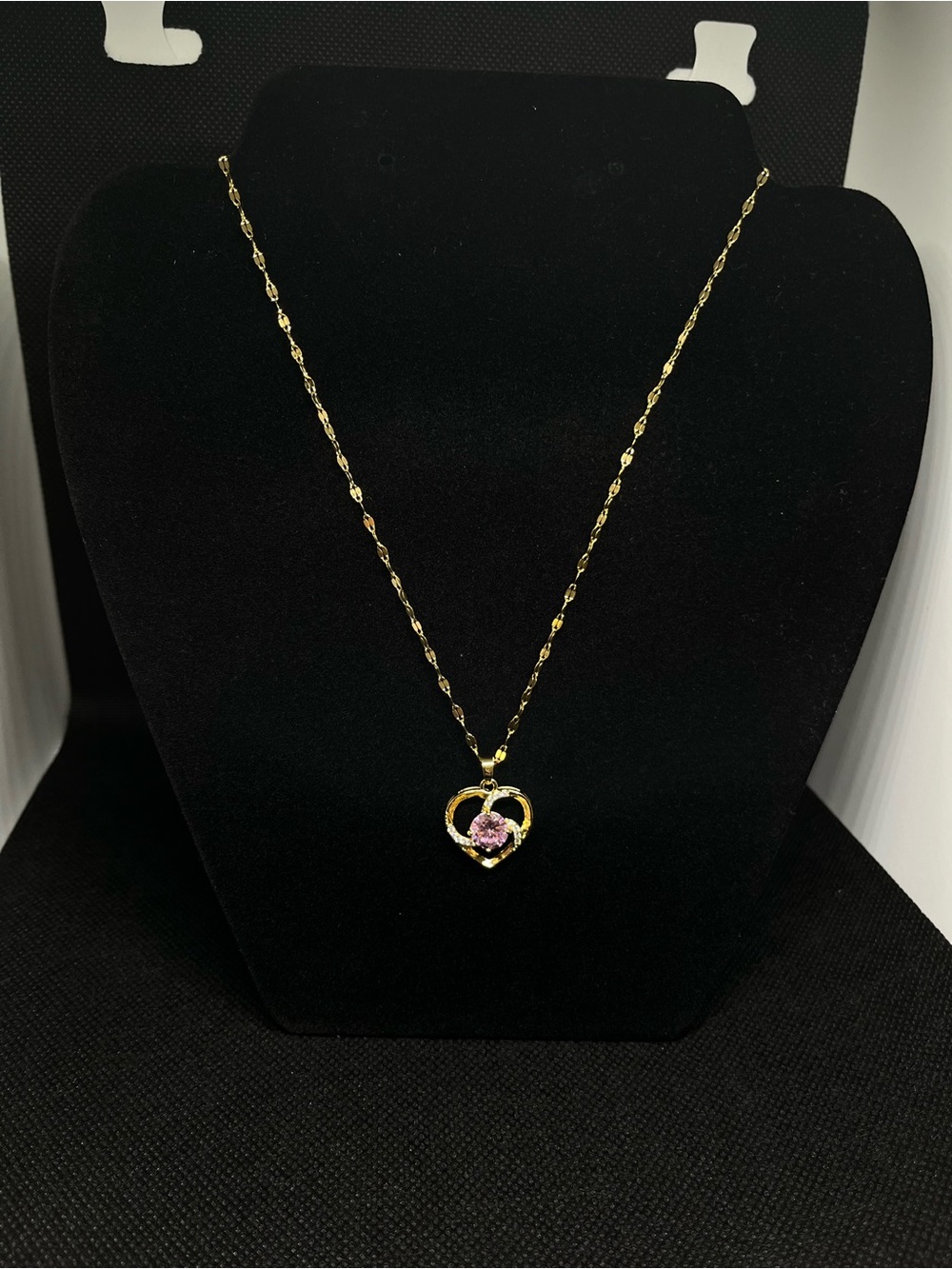 Gold plated Heart Pendant Necklace with Pink Stone